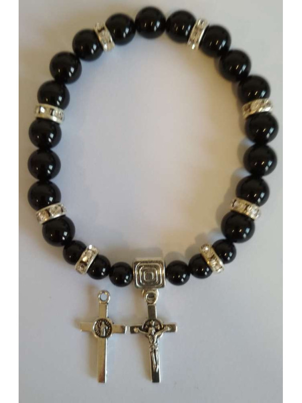 Pulsera Mineral Turmalina Negra con Cruz San Benito, Protección