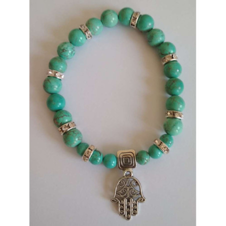 Pulsera Mineral Turquesa con Mano de Fátima, Protección.