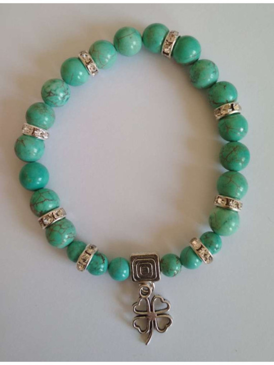 Pulsera Mineral Turquesa con Trébol de la Suerte