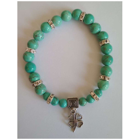 Pulsera Mineral Turquesa con Trébol de la Suerte