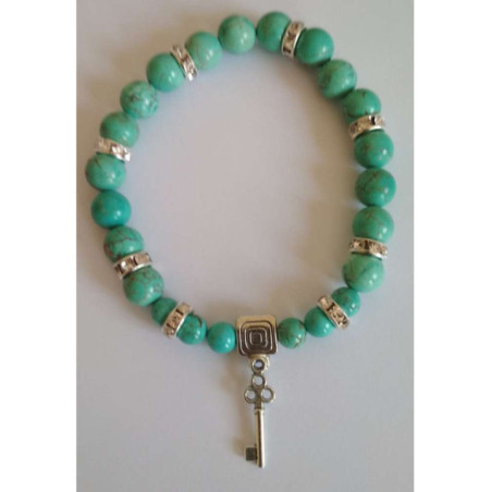Pulsera Mineral Turquesa con Llave Abrecaminos