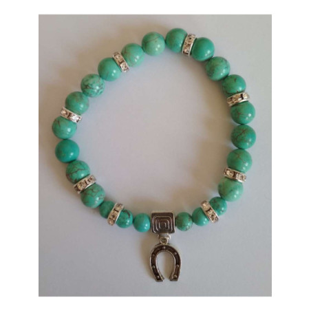 Pulsera Mineral Turquesa con Herradura de la Suerte.