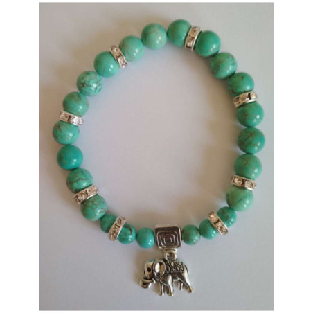 Pulsera Mineral Turquesa con Elefante, Prosperidad.
