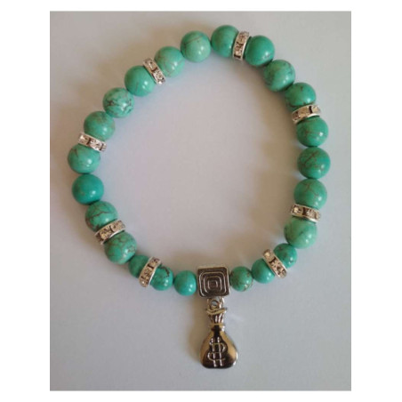 Pulsera Mineral Turquesa con Morralito del dinero.