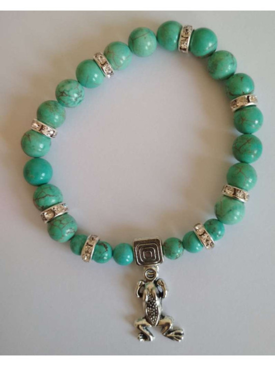 Pulsera Mineral Turquesa con Rana de la Suerte.