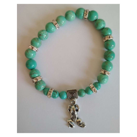 Pulsera Mineral Turquesa con Rana de la Suerte.