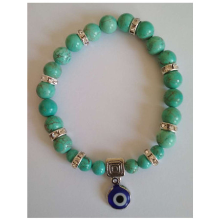 Pulsera Mineral Turquesa con Ojo Turco, Contra Envidias.
