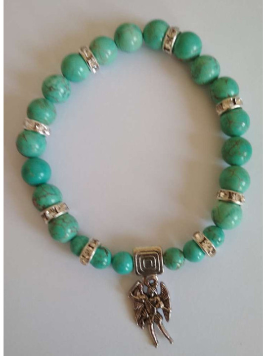 Pulsera Mineral Turquesa con San Miguel, Protección.
