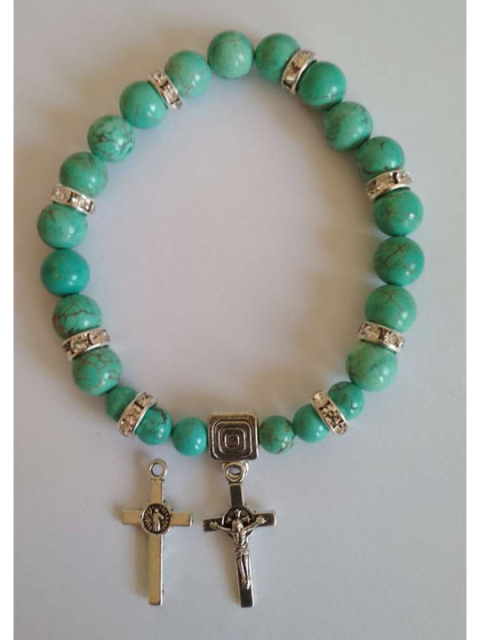 Pulsera Mineral Turquesa con Cruz de San Benito.