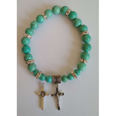 Pulsera Mineral Turquesa con Cruz de San Benito.