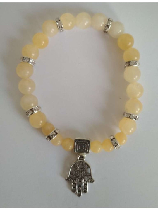 Pulsera Mineral Jaspe Amarillo con Mano de Fatima, Protección