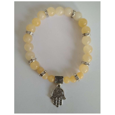 Pulsera Mineral Jaspe Amarillo con Mano de Fatima, Protección