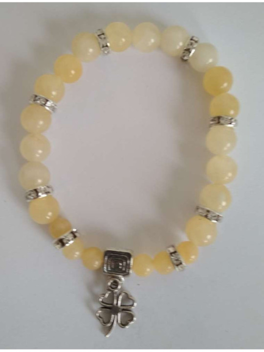 Pulsera Mineral Jaspe Amarillo con Trébol de la Suerte