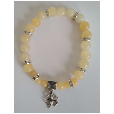 Pulsera Mineral Jaspe Amarillo con Trébol de la Suerte