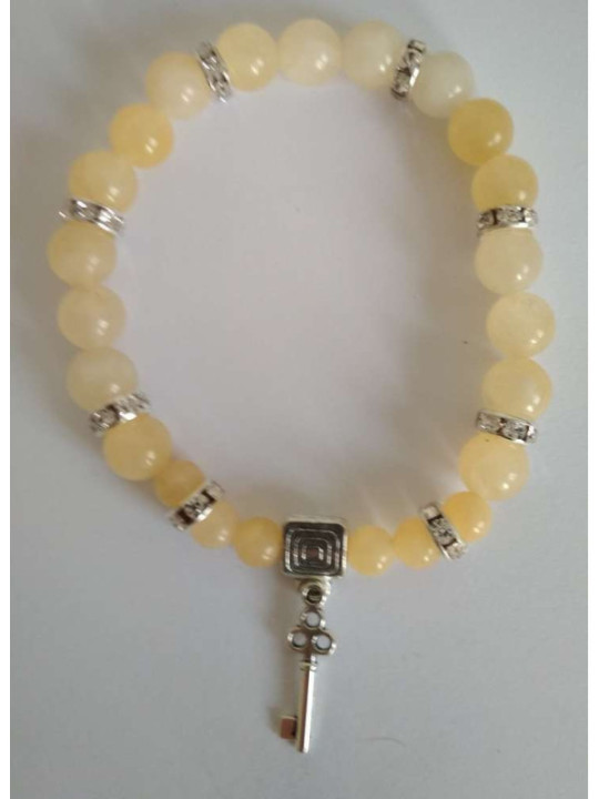 Pulsera Mineral Jaspe Amarillo con Llave de la Suerte
