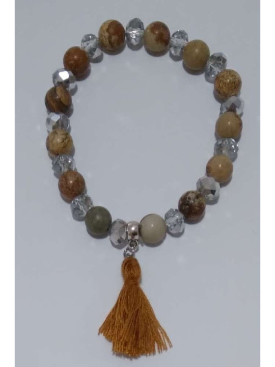 Pulsera Mineral Cornalina con Borla