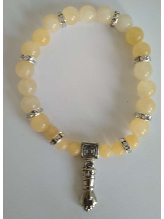 Pulsera Mineral Jaspe Amarillo con Puño Figa, Protección y Defensa