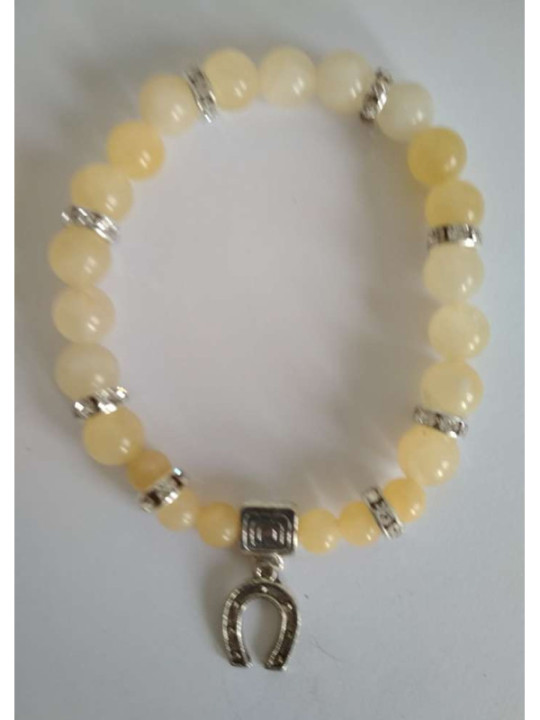Pulsera Mineral Jaspe Amarillo con Herradura de la Suerte