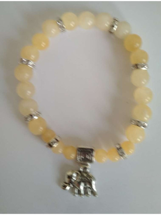 Pulsera Mineral Jaspe Amarillo con Elefante de la Prosperidad