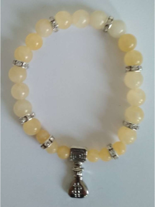 Pulsera Mineral Jaspe Amarillo con Morralito del Dinero