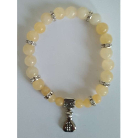 Pulsera Mineral Jaspe Amarillo con Morralito del Dinero