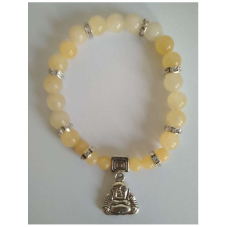 Pulsera Mineral Jaspe Amarillo con Buda de los Deseos