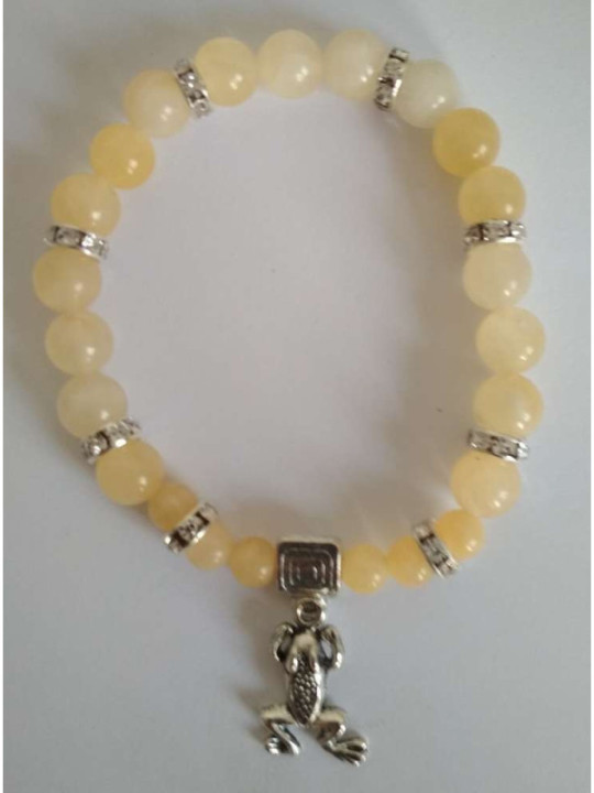 Pulsera Mineral Jaspe Amarillo con Rana de la Suerte