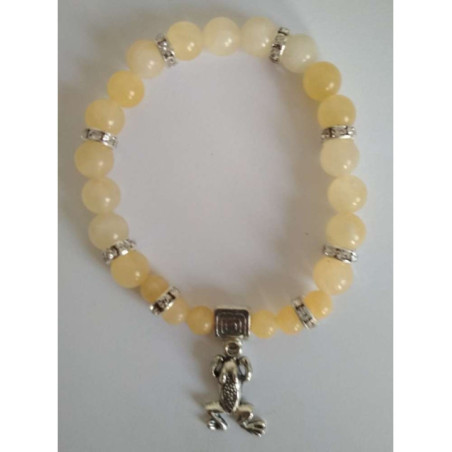 Pulsera Mineral Jaspe Amarillo con Rana de la Suerte