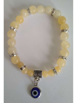 Pulsera Mineral Jaspe Amarillo con Ojo Turco, Contra Envidias