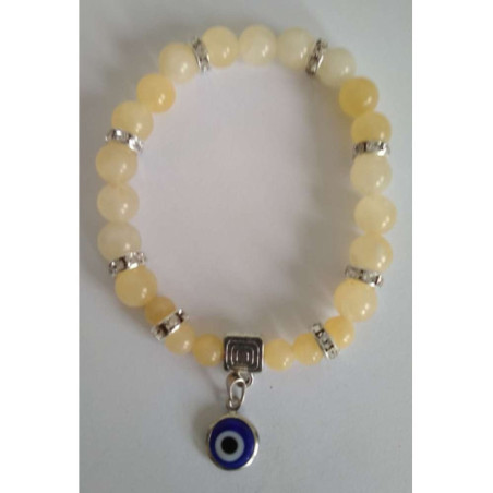 Pulsera Mineral Jaspe Amarillo con Ojo Turco, Contra Envidias