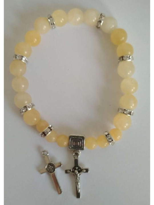 Pulsera Mineral Jaspe Amarillo con Cruz de San Benito, Protección