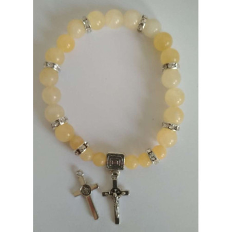 Pulsera Mineral Jaspe Amarillo con Cruz de San Benito, Protección