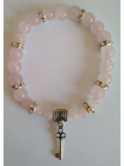 Pulsera Mineral Cuarzo Rosa con Llave Abrecaminos en el Amor