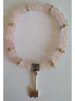 Pulsera Mineral Cuarzo Rosa con Hacha Atrae Amor