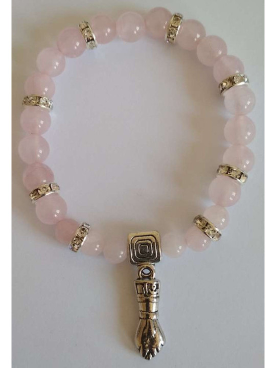 Pulsera Mineral Cuarzo Rosa con Puño, Protección en el Amor