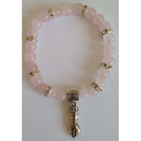 Pulsera Mineral Cuarzo Rosa con Puño, Protección en el Amor