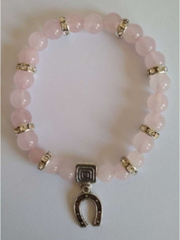 Pulsera Mineral Cuarzo Rosa con Herradura, Suerte en el Amor