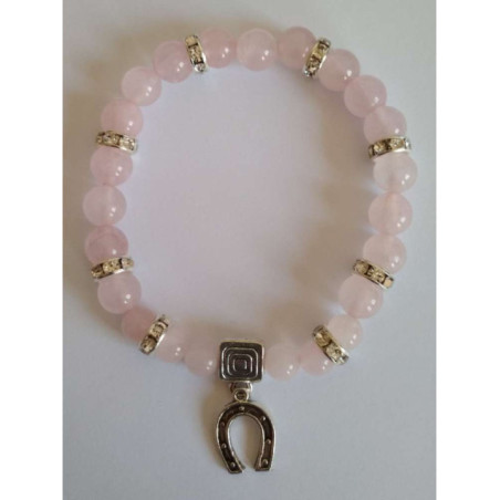Pulsera Mineral Cuarzo Rosa con Herradura, Suerte en el Amor