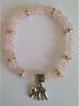 Pulsera Mineral Cuarzo Rosa con Elefante, Prosperidad en el Amor