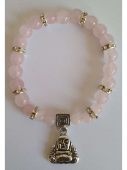 Pulsera Mineral Cuarzo Rosa con Buda, Deseos en el Amor