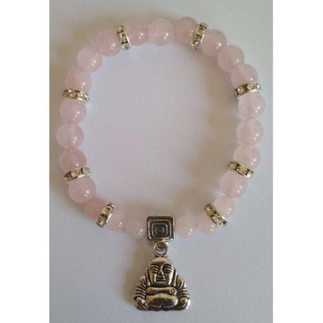 Pulsera Mineral Cuarzo Rosa con Buda, Deseos en el Amor