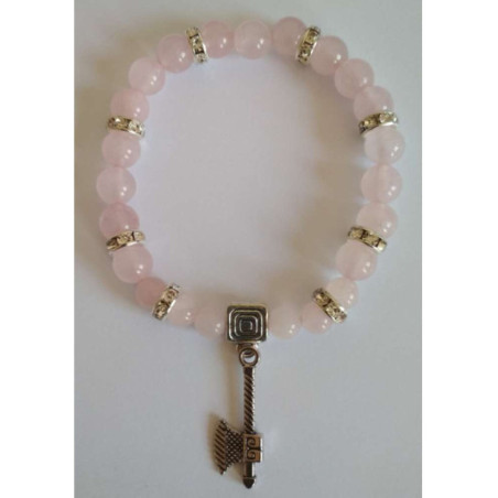 Pulsera Mineral Cuarzo Rosa con Hacha Celta