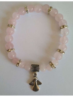 Pulsera Mineral Cuarzo Rosa con Ángel