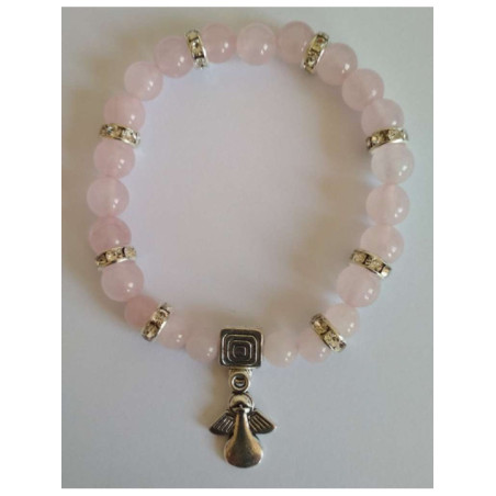 Pulsera Mineral Cuarzo Rosa con Ángel