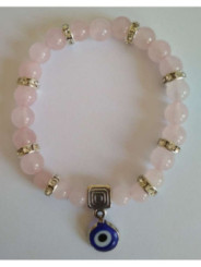 Pulsera Mineral Cuarzo Rosa con Ojo Turco, Contra envidias en el Amor