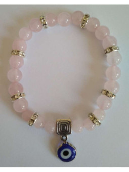 Pulsera Mineral Cuarzo Rosa con Ojo Turco, Contra envidias en el Amor