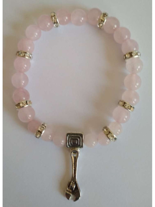 Pulsera Mineral Cuarzo Rosa con Llave, Armonía en el Trabajo