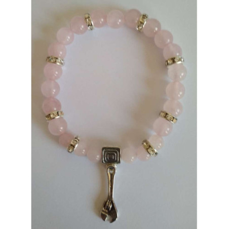Pulsera Mineral Cuarzo Rosa con Llave, Armonía en el Trabajo