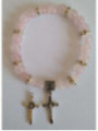 Pulsera Mineral Cuarzo Rosa con Cruz de San Benito