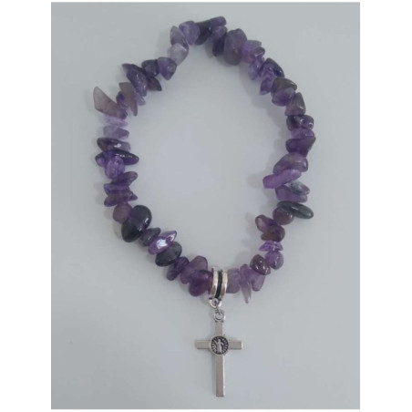 Promoción Comprando 5 Unidades Pulsera Chip Amatista con Cruz de San Benito